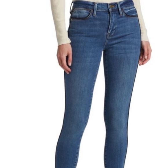 Frame Jeans Le High Piped Leather Skinny Jeans NEW - Picture 1 of 12